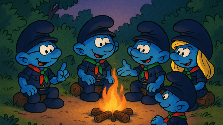 En flok spejdersmølfer som inspirerer hinanden rundt om bålet